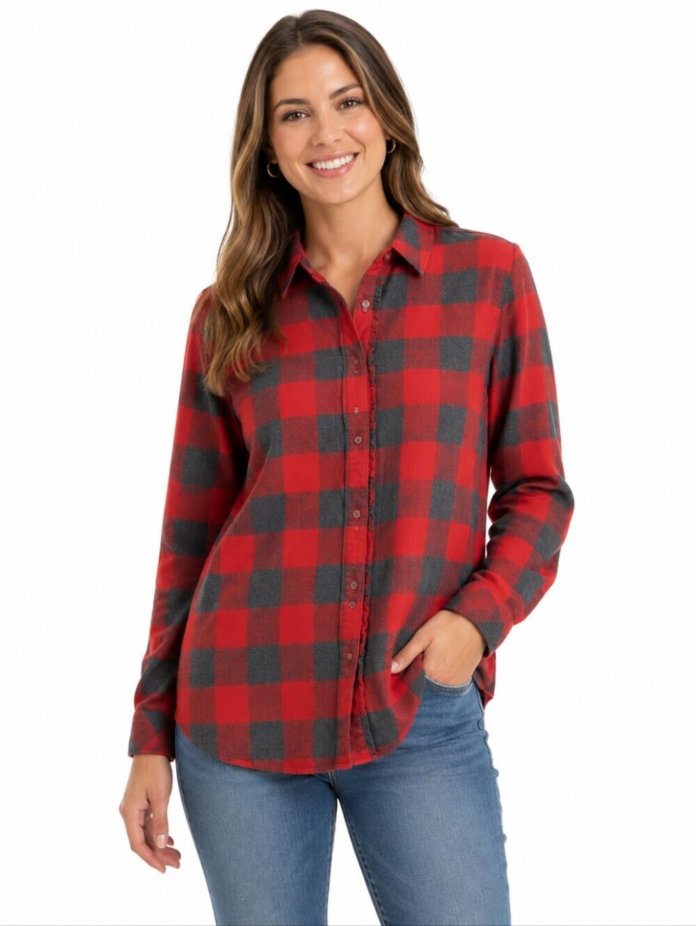 Banana Republic Red and Gray Flannel Plaid Shirt S